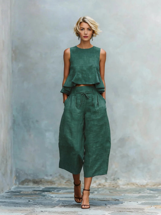 Traje de dos piezas para mujer con bolsillos