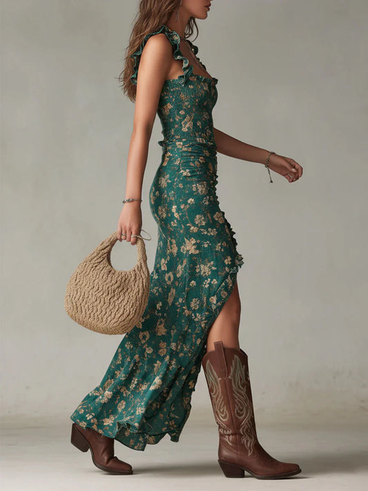 Vestido largo bohemio verde