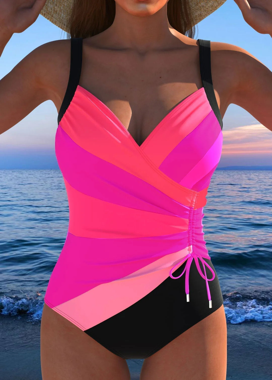 Mercedes - Traje de baño con escote espalda deportiva y estampado multicolor