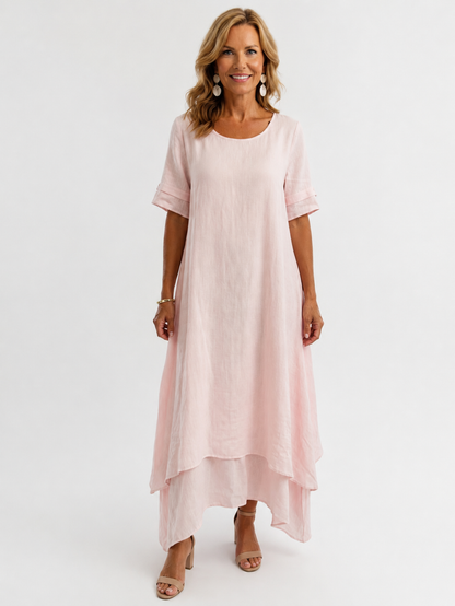 Bianca - Vestido Maxi de Lino con Doble Capa