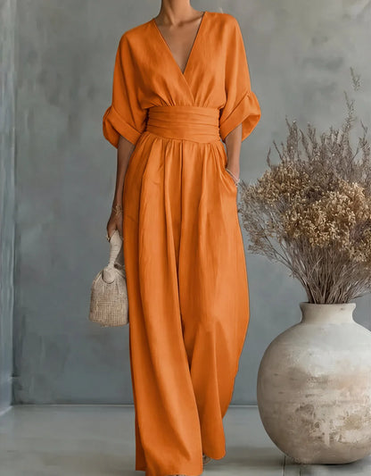Daniela - Mono elegante de escote en V y pierna ancha