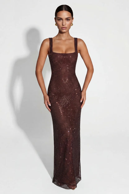 Elara — Vestido Maxi con Brillo y Cristales