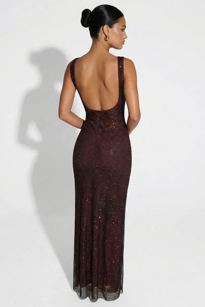 Elara — Vestido Maxi con Brillo y Cristales