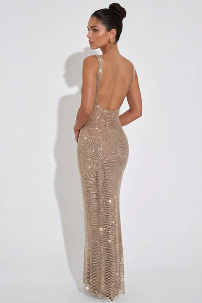 Elara — Vestido Maxi con Brillo y Cristales
