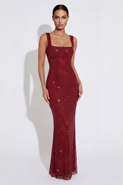 Elara — Vestido Maxi con Brillo y Cristales