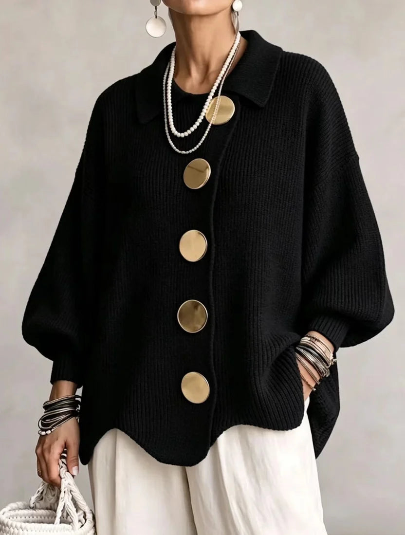 Stefania - Cárdigan Oversize con Cuello y Botones Metálicos