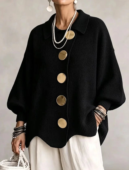 Stefania - Cárdigan Oversize con Cuello y Botones Metálicos