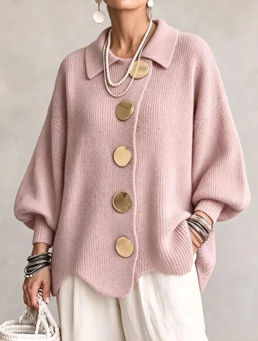 Stefania - Cárdigan Oversize con Cuello y Botones Metálicos
