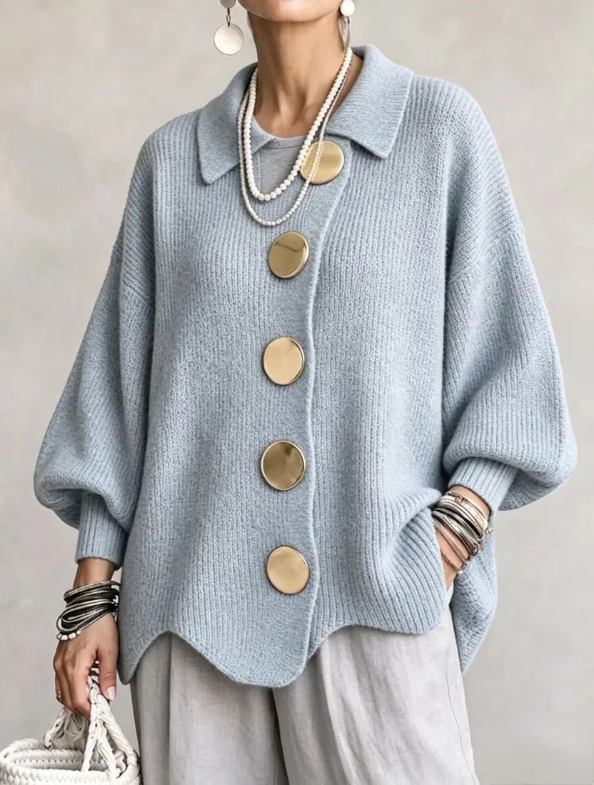 Stefania - Cárdigan Oversize con Cuello y Botones Metálicos