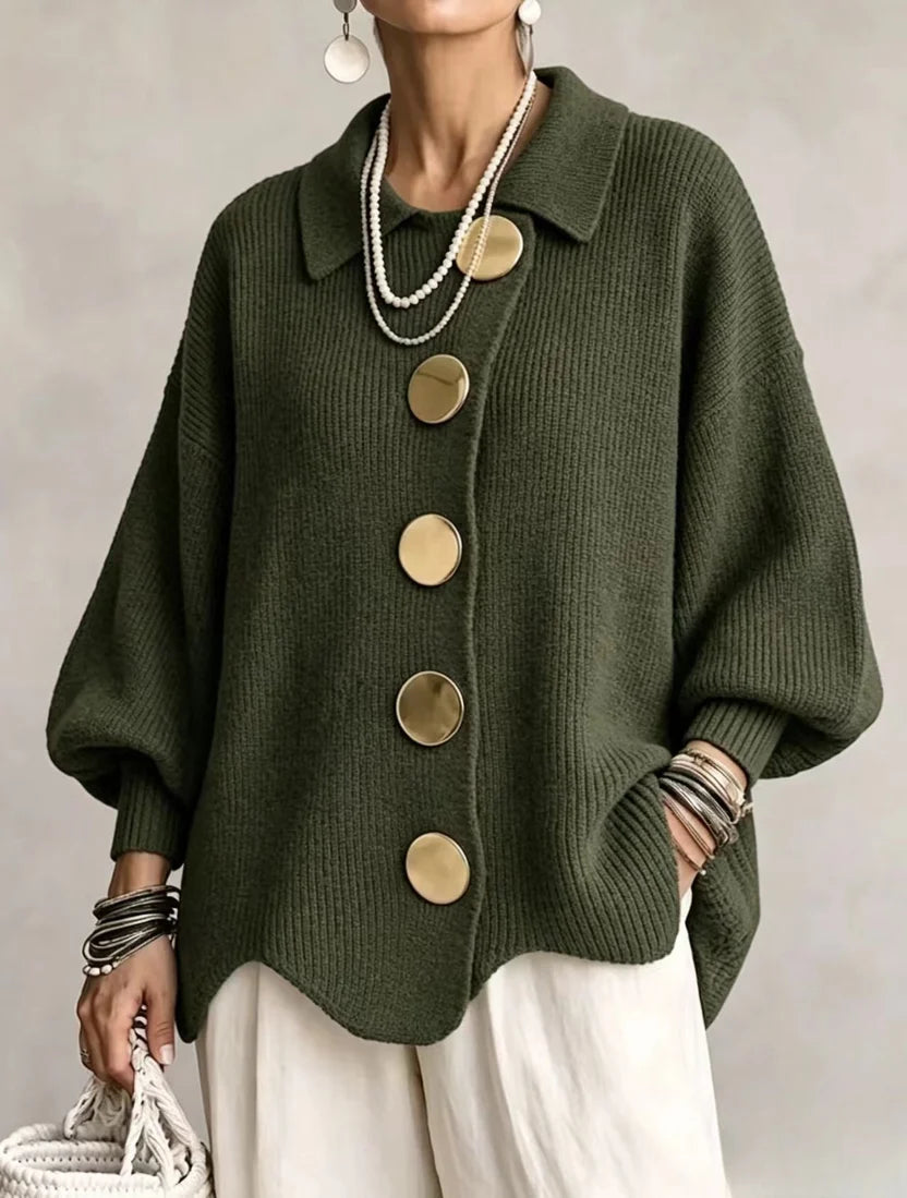 Stefania - Cárdigan Oversize con Cuello y Botones Metálicos