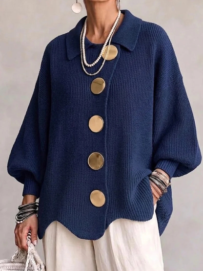 Stefania - Cárdigan Oversize con Cuello y Botones Metálicos
