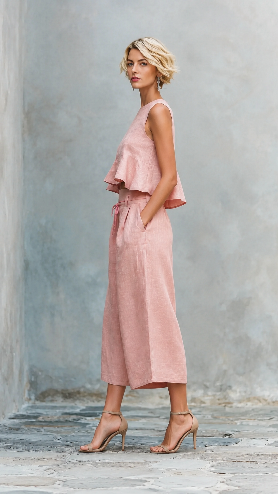Traje de dos piezas para mujer con bolsillos