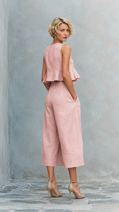 Traje de dos piezas para mujer con bolsillos