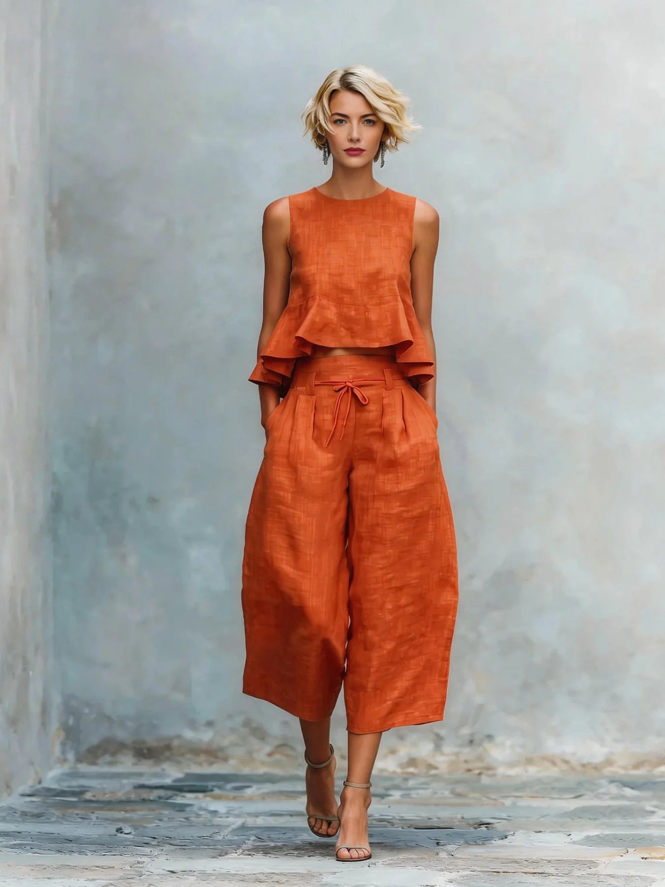 Traje de dos piezas para mujer con bolsillos