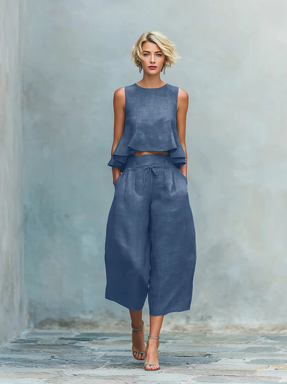 Traje de dos piezas para mujer con bolsillos