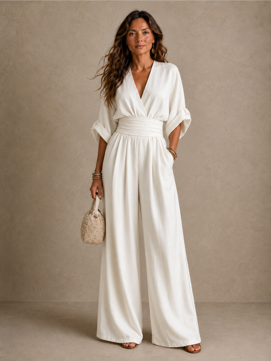 Daniela - Mono elegante de escote en V y pierna ancha