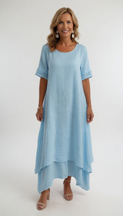 Bianca - Vestido Maxi de Lino con Doble Capa
