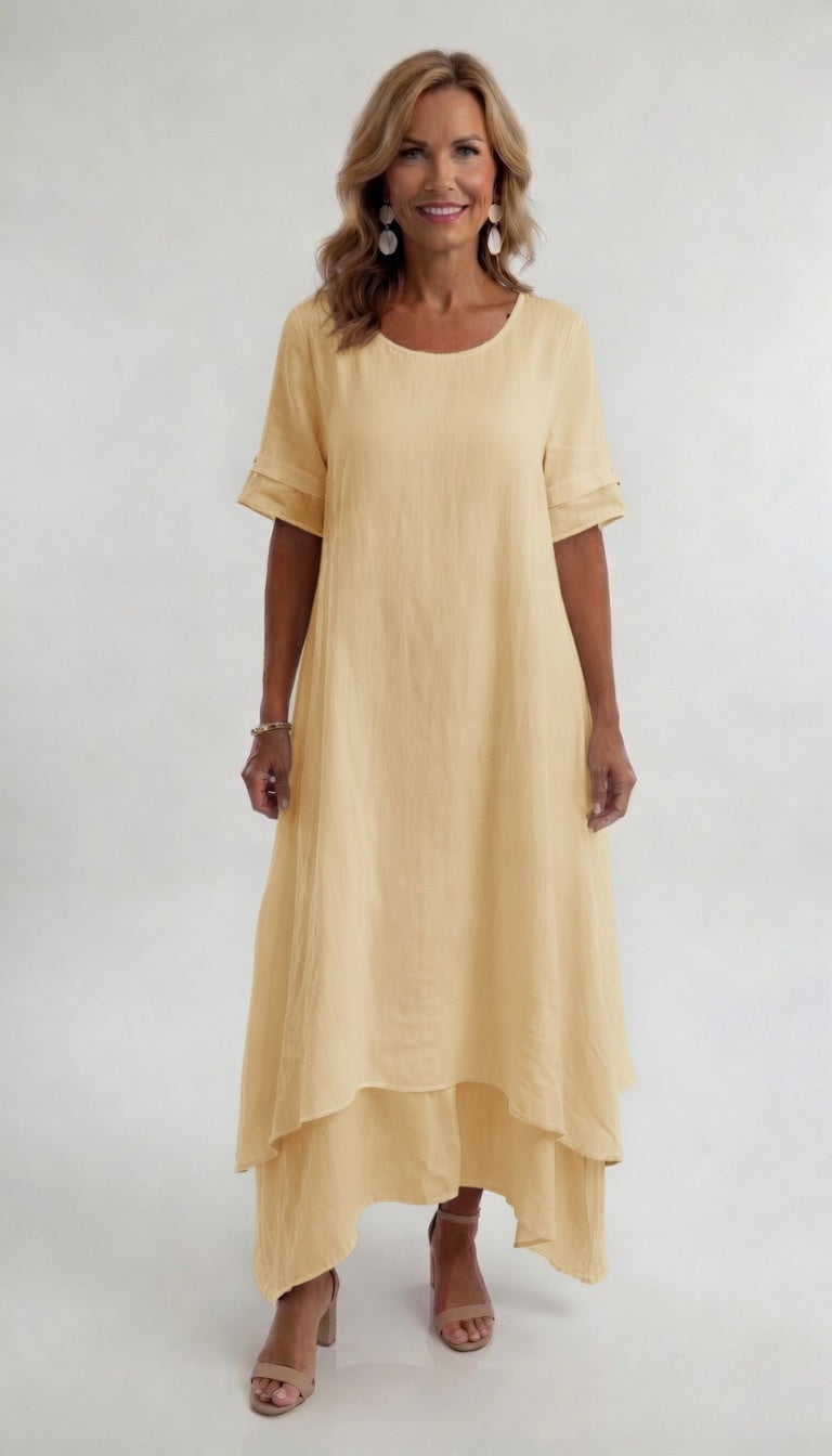 Bianca - Vestido Maxi de Lino con Doble Capa
