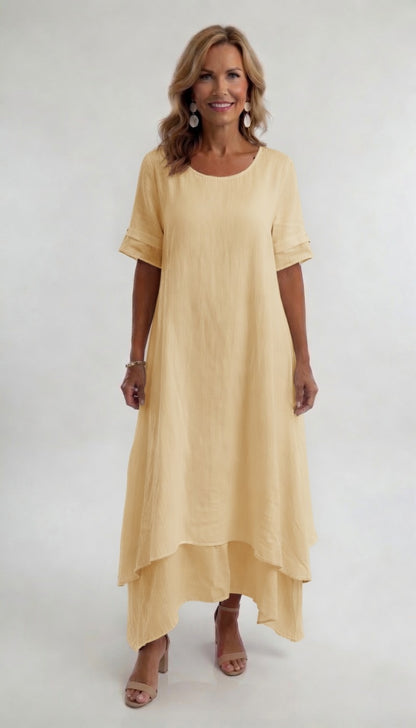 Bianca - Vestido Maxi de Lino con Doble Capa
