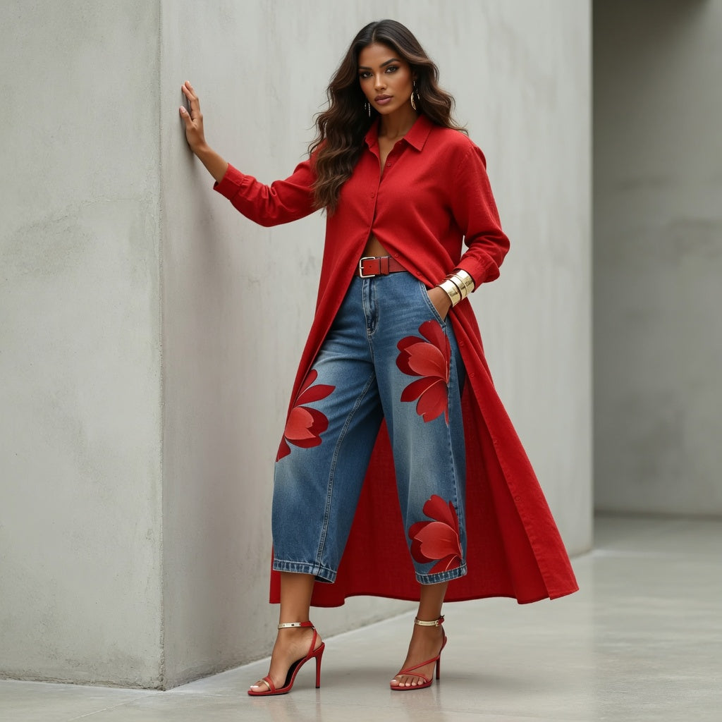 Flora - Jeans Anchos + Camisa GRATIS
