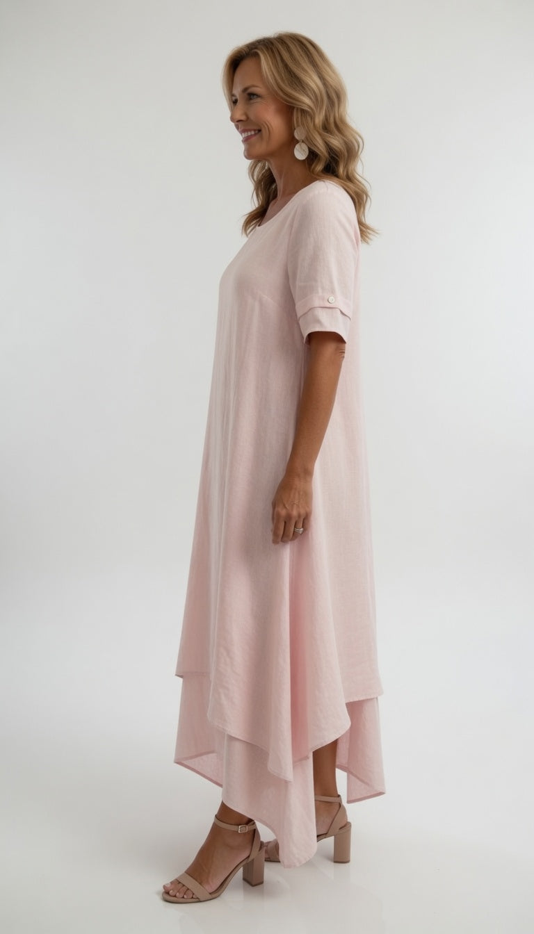 Bianca - Vestido Maxi de Lino con Doble Capa