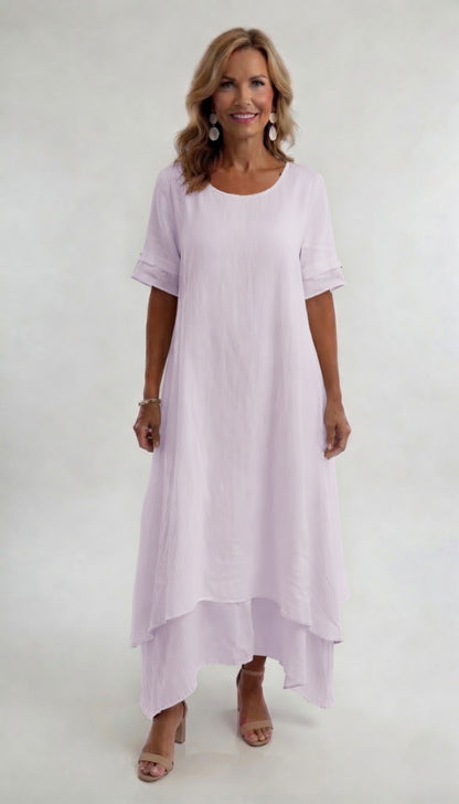 Bianca - Vestido Maxi de Lino con Doble Capa