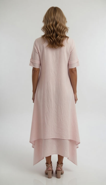 Bianca - Vestido Maxi de Lino con Doble Capa