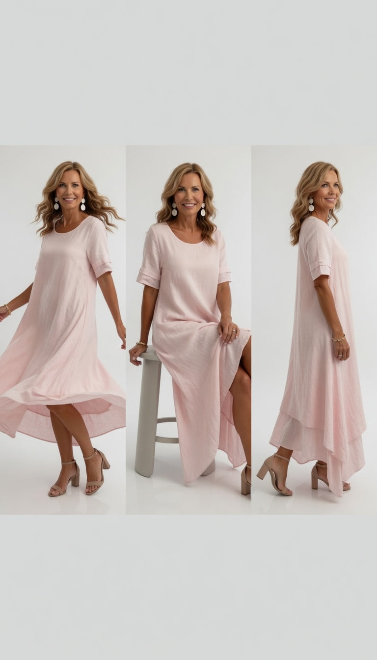 Bianca - Vestido Maxi de Lino con Doble Capa